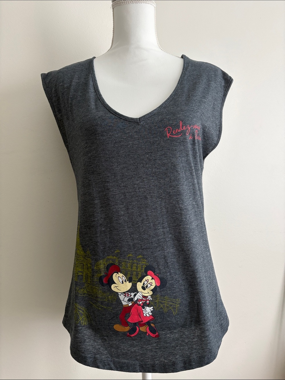 Disney Dark Gray Minnie & Mickey V-Neck Tank with Pink Script